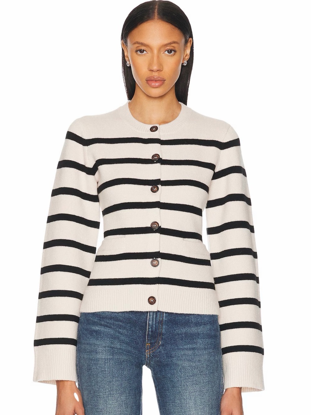 Jenni Kayne Black & White Striped Button-Front Cooper Cardigan | NWT